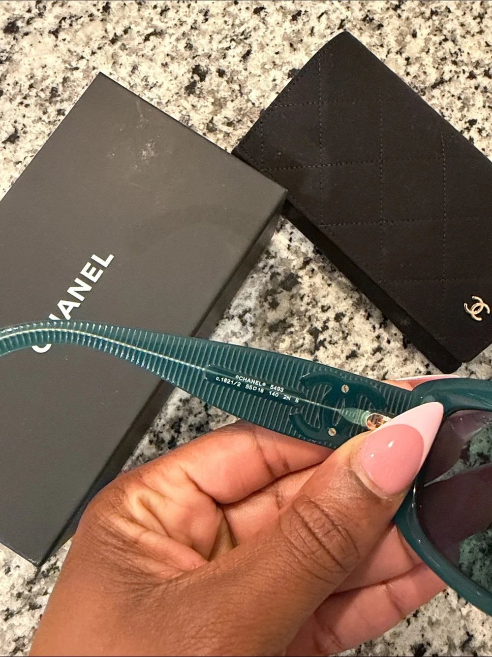 CHANEL Teal Rectangular Sunglasses